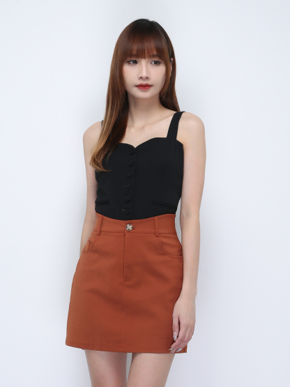 High Waist Front Button With Zip Skirt 21959