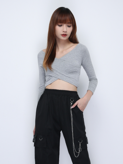 V Neck Wrap Long Sleeve Top 21801