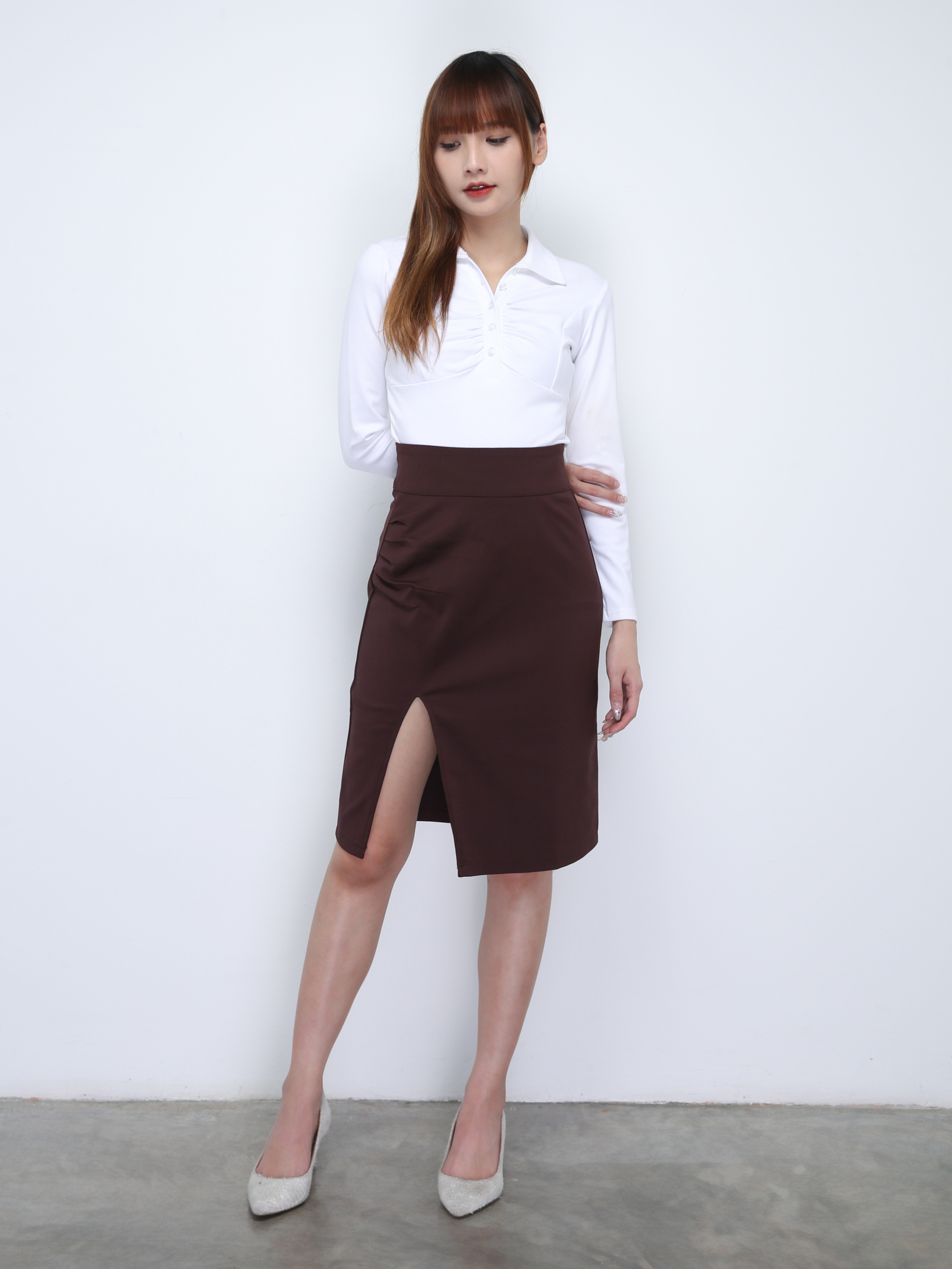 High Waist Pleated With Split Skirt 21846