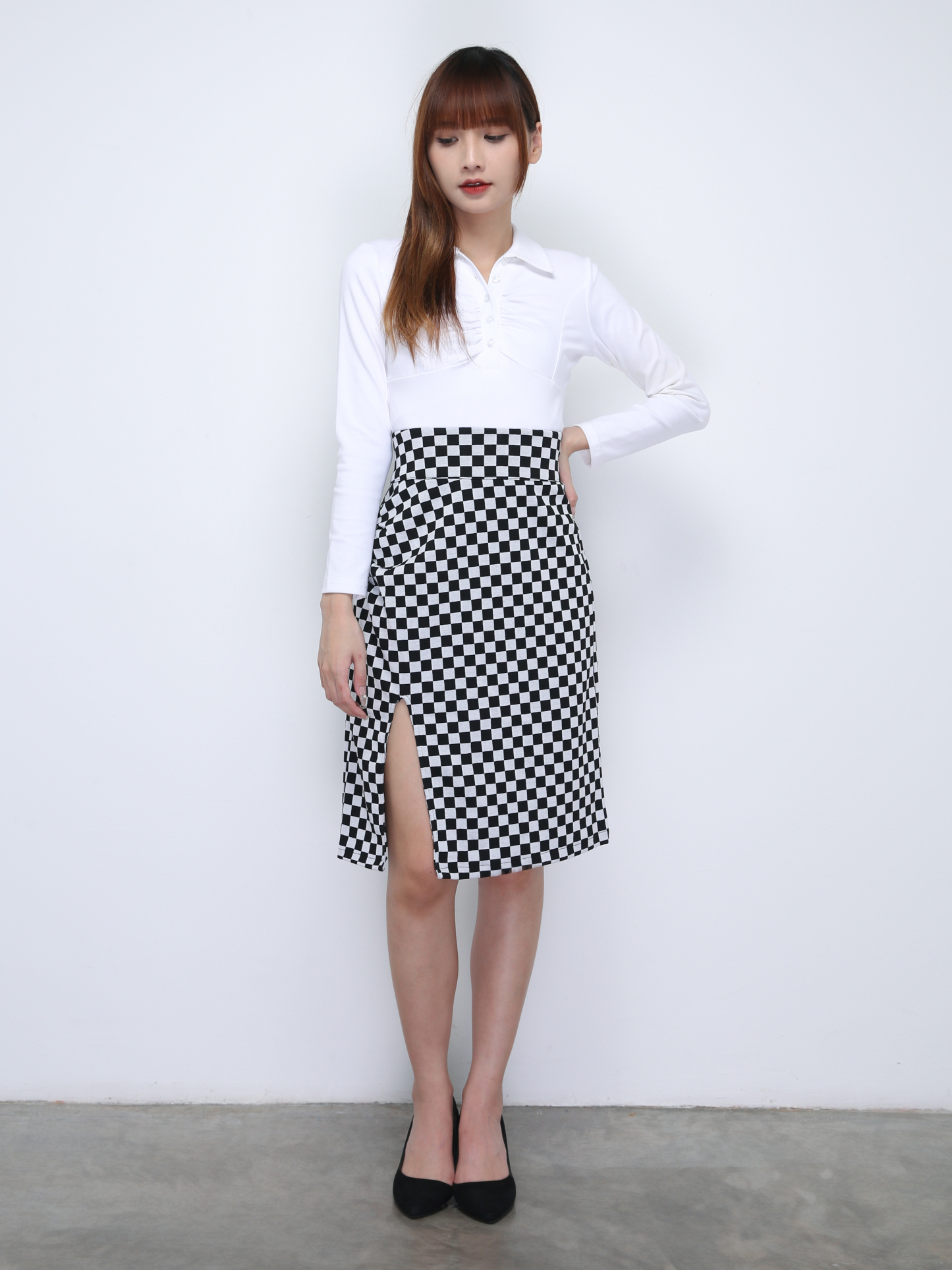 High Waist Pleated With Split Skirt 21846