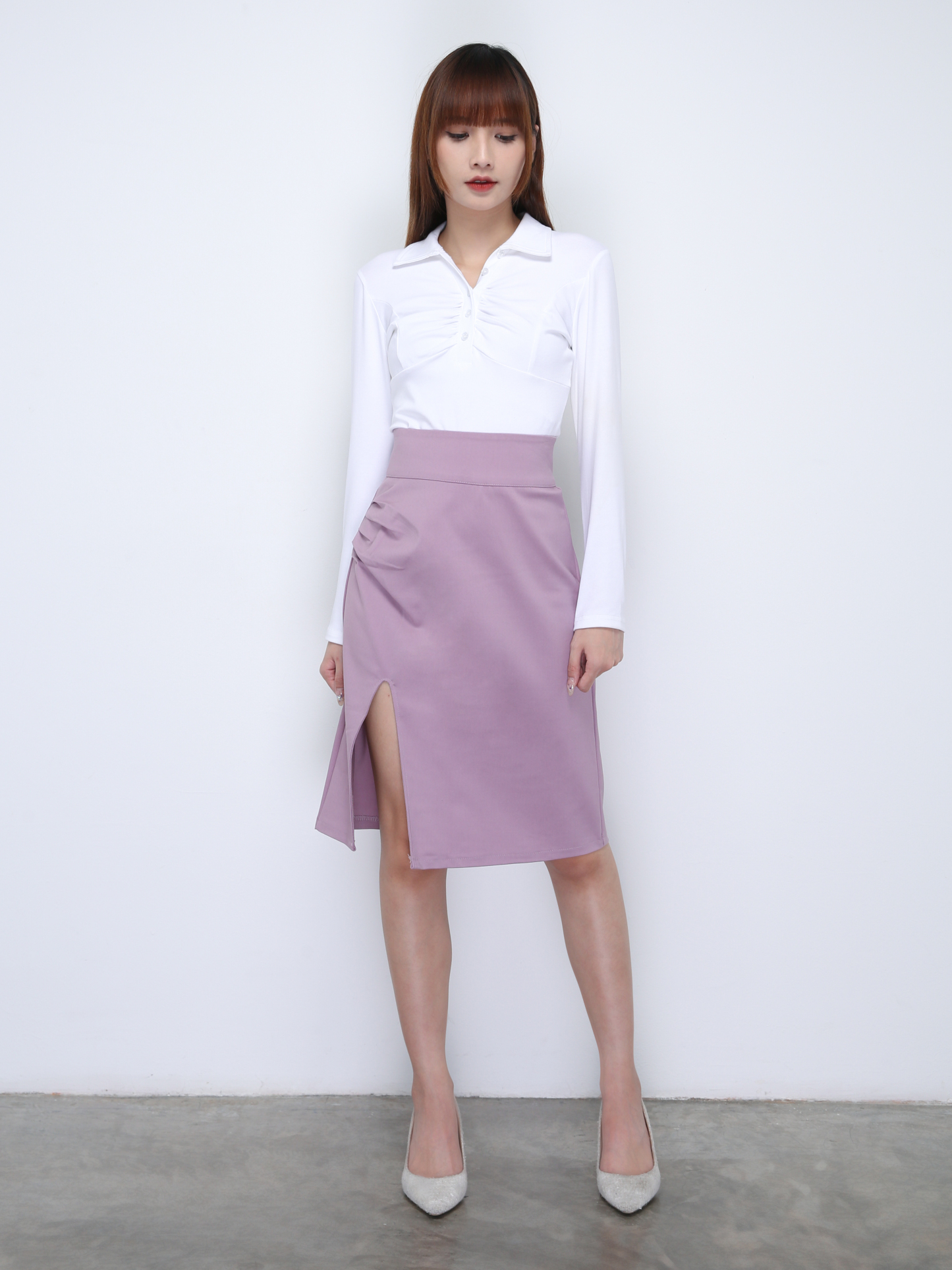 High Waist Pleated With Split Skirt 21846