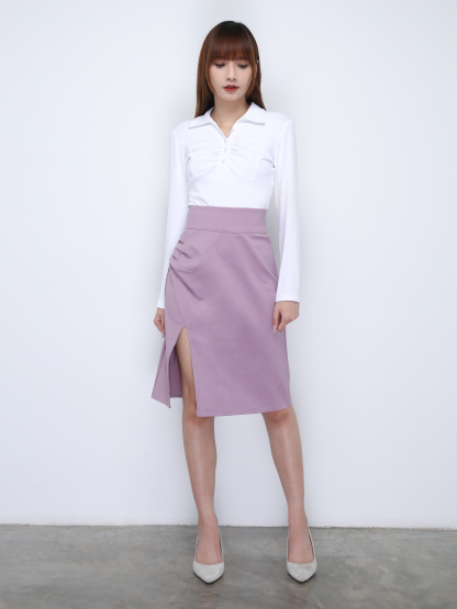 High Waist Pleated With Split Skirt 21846