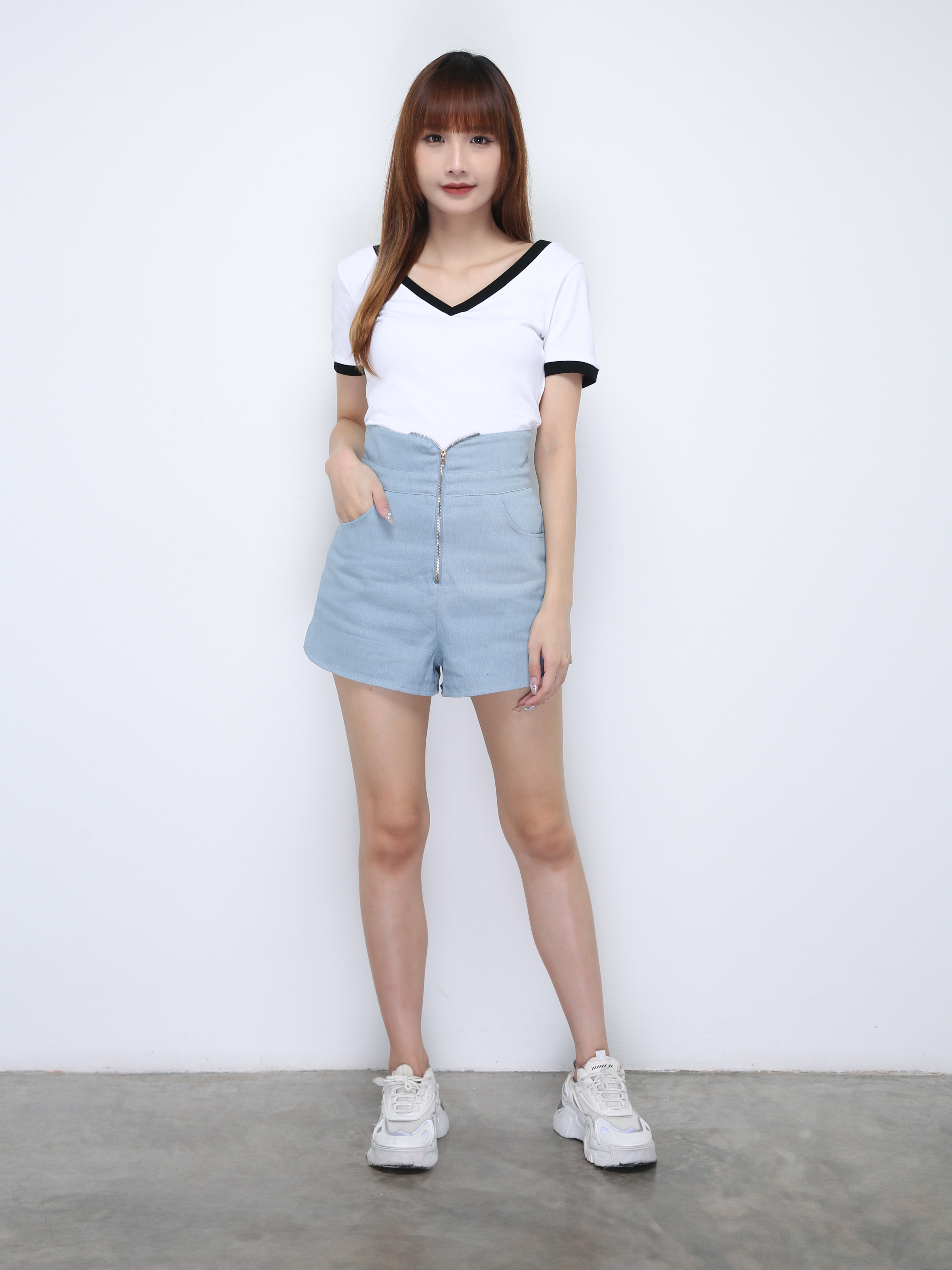 Denim High Waist Front Zip Short Pants 21964