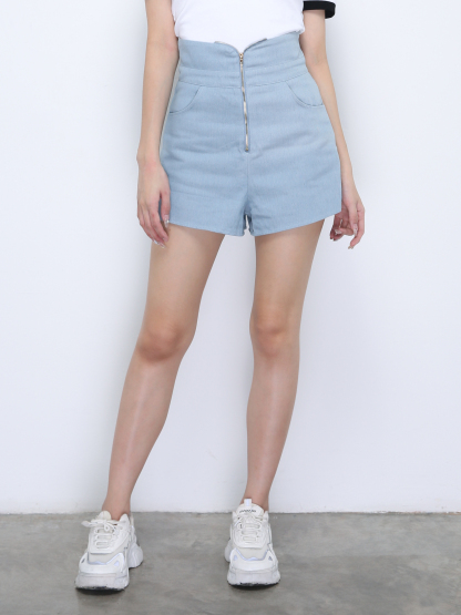 Denim High Waist Front Zip Short Pants 21964