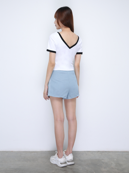 Denim High Waist Front Zip Short Pants 21964