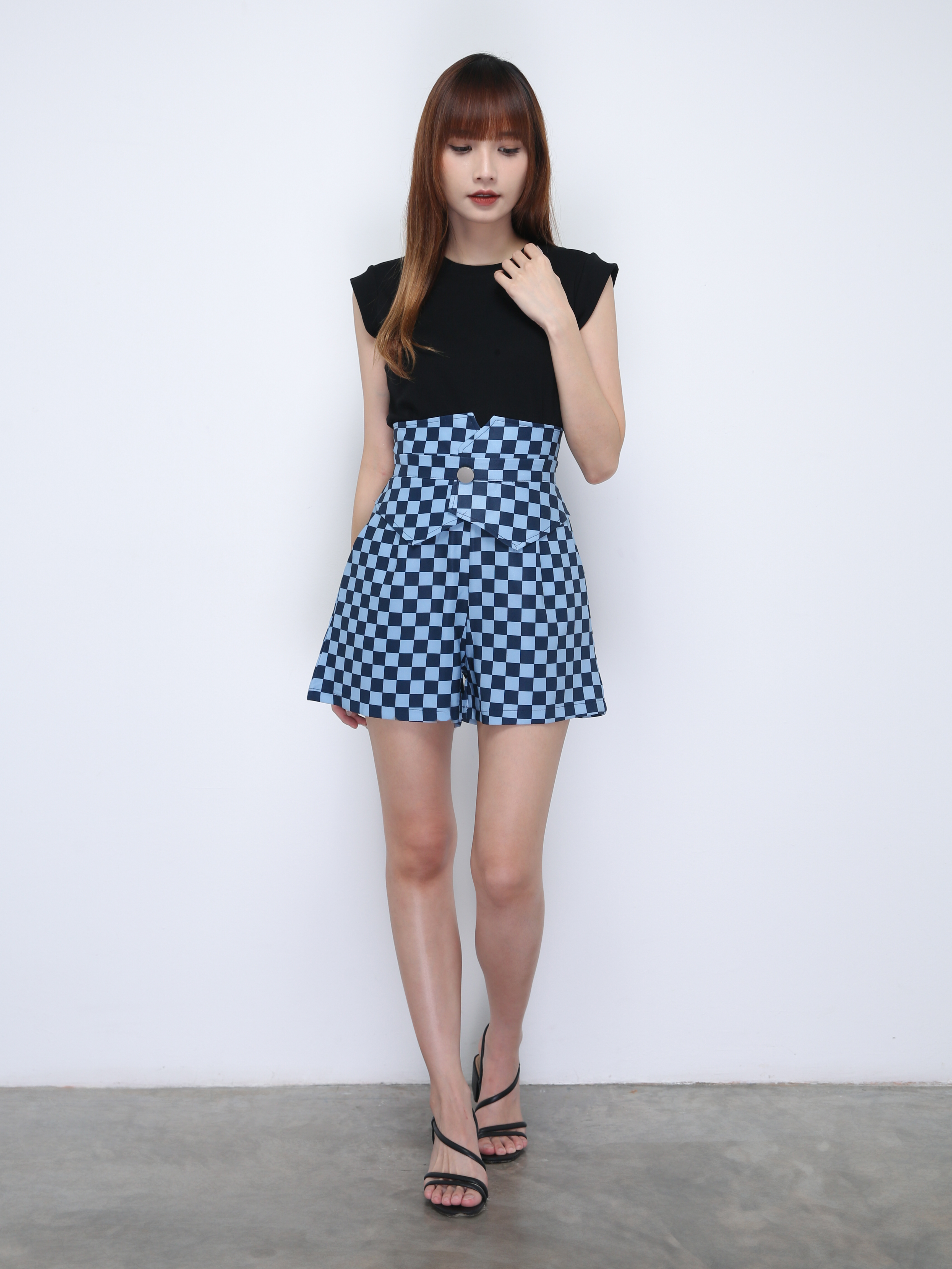 High Waist Checker Short Pants 22000