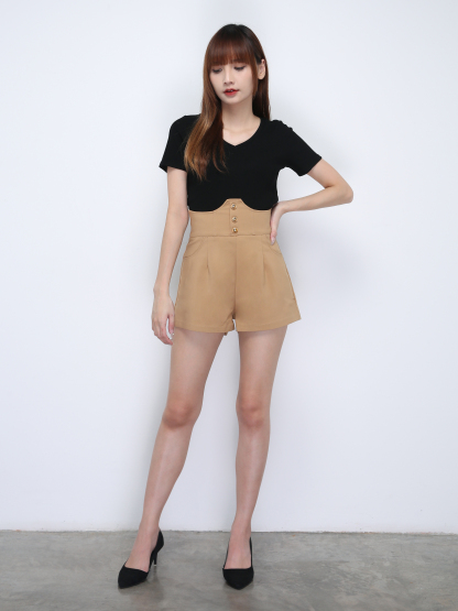 High Waist Front Decorative Button Short Pants 22056