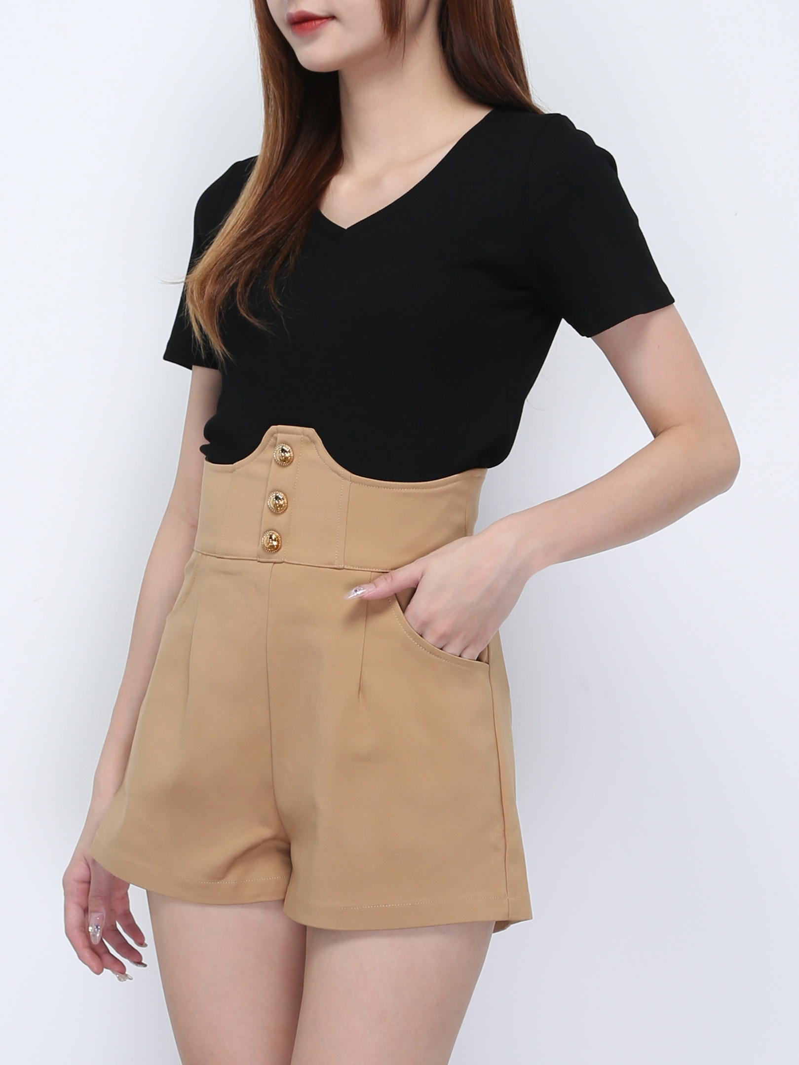 V Neck Short Sleeve Plain Top 21848