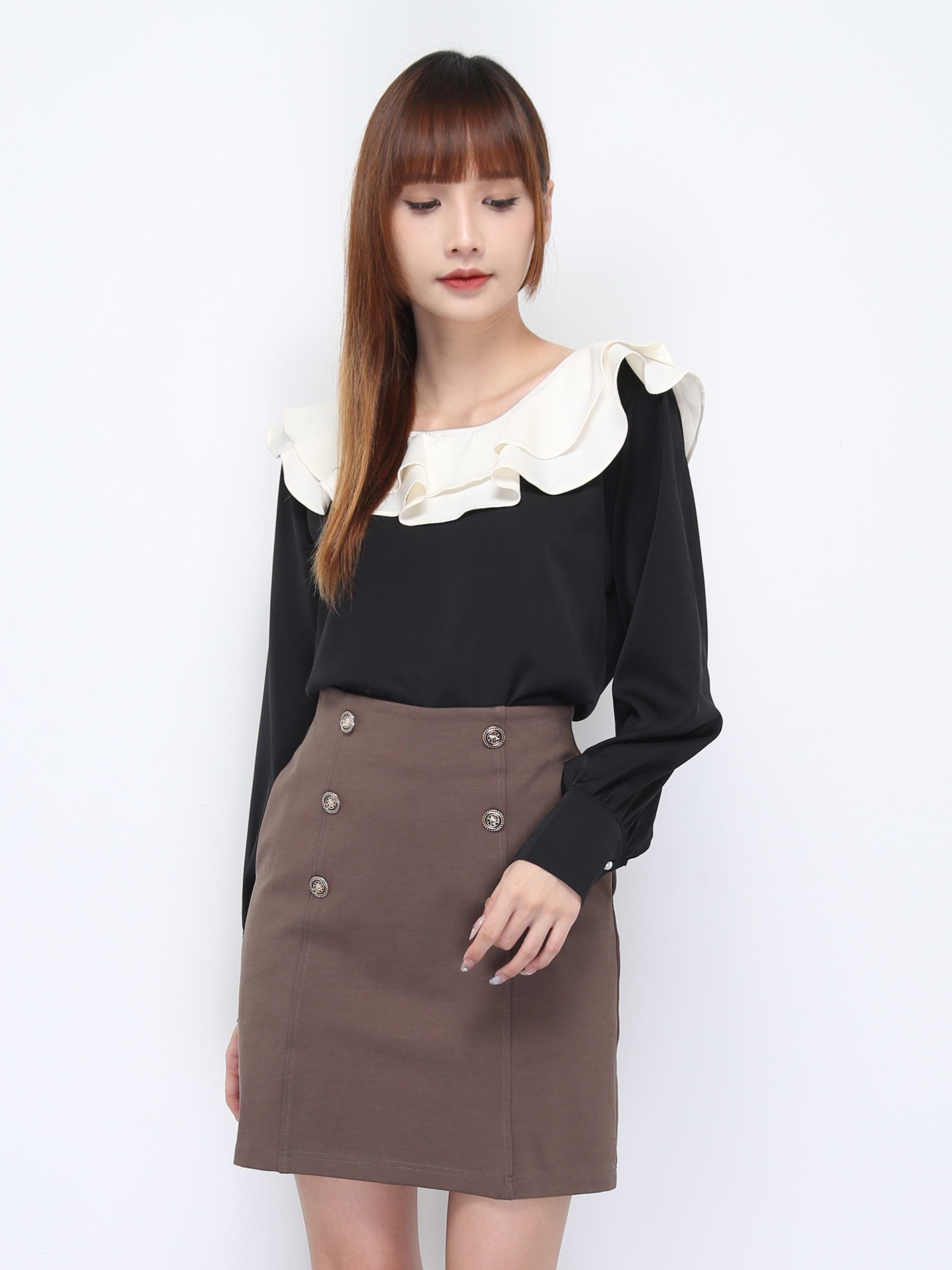Boat Neckline Long Sleeve Blouse 21943