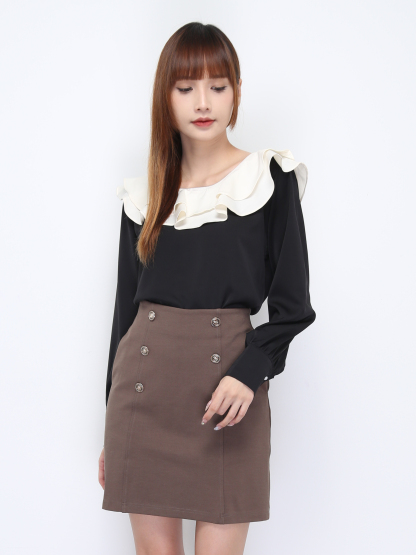 Boat Neckline Long Sleeve Blouse 21943