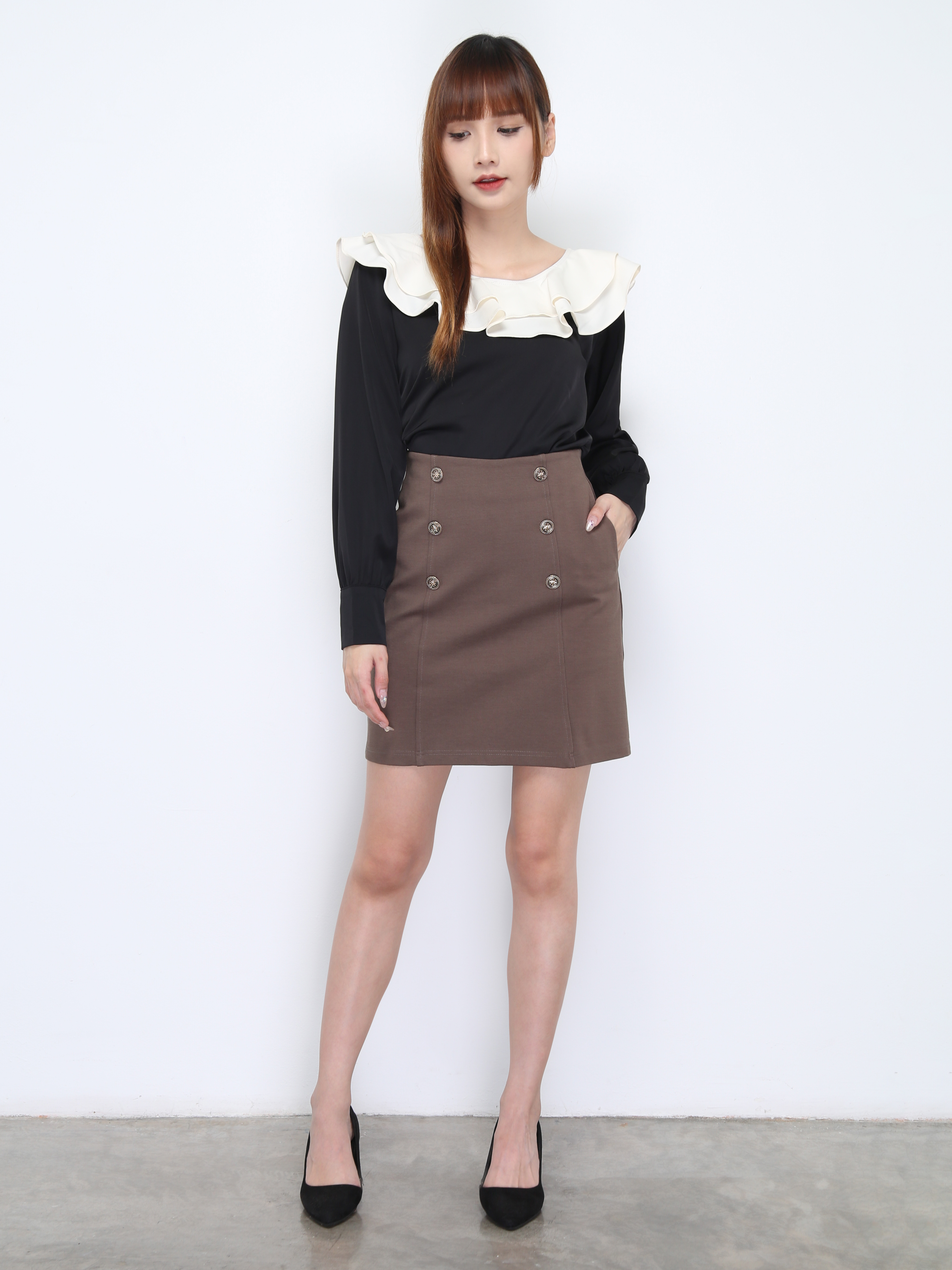 Boat Neckline Long Sleeve Blouse 21943