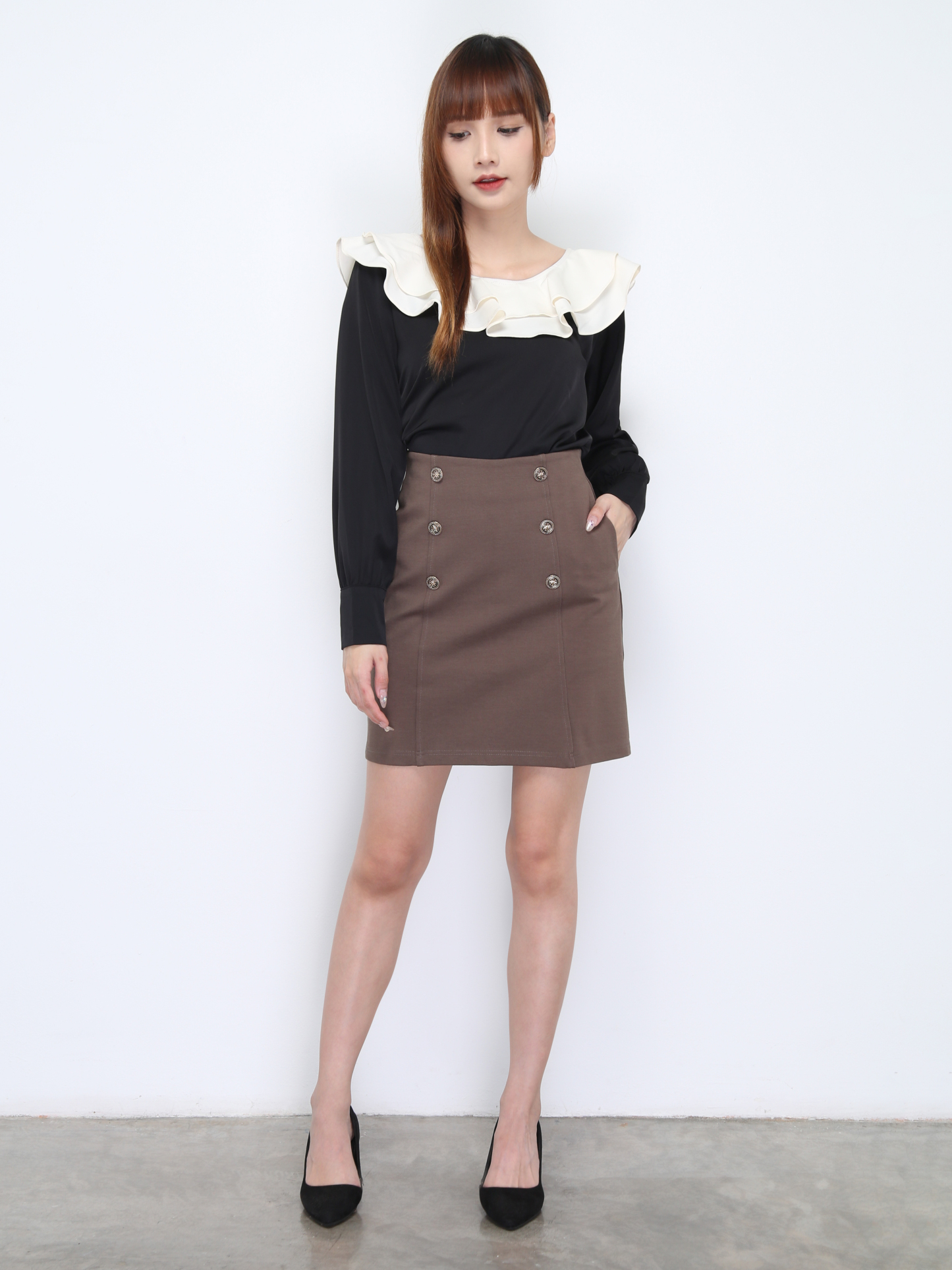 Boat Neckline Long Sleeve Blouse 21943
