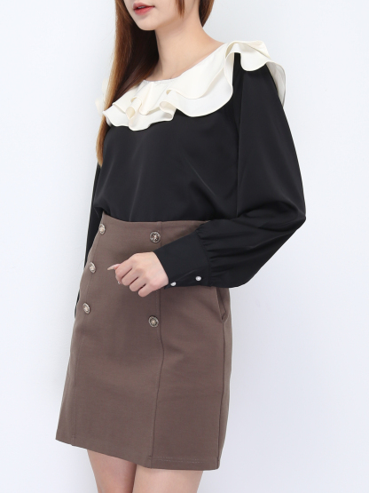 Boat Neckline Long Sleeve Blouse 21943