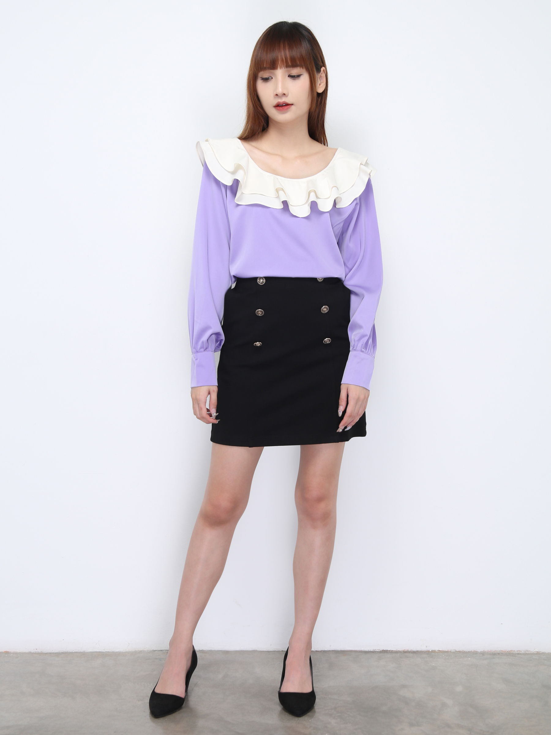 Boat Neckline Long Sleeve Blouse 21943
