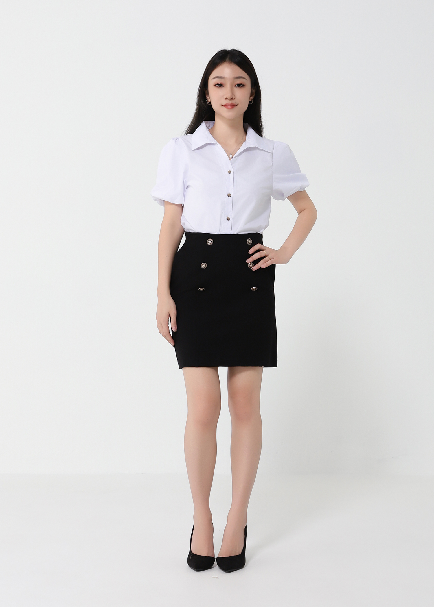 High Waist Two Side Breasted Button Skirt 21936