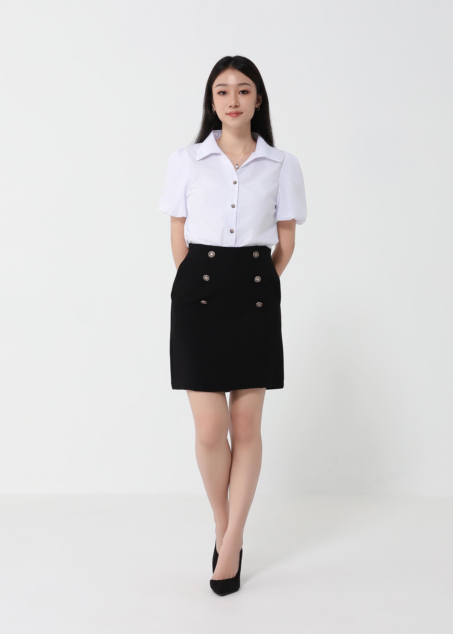 High Waist Two Side Breasted Button Skirt 21936