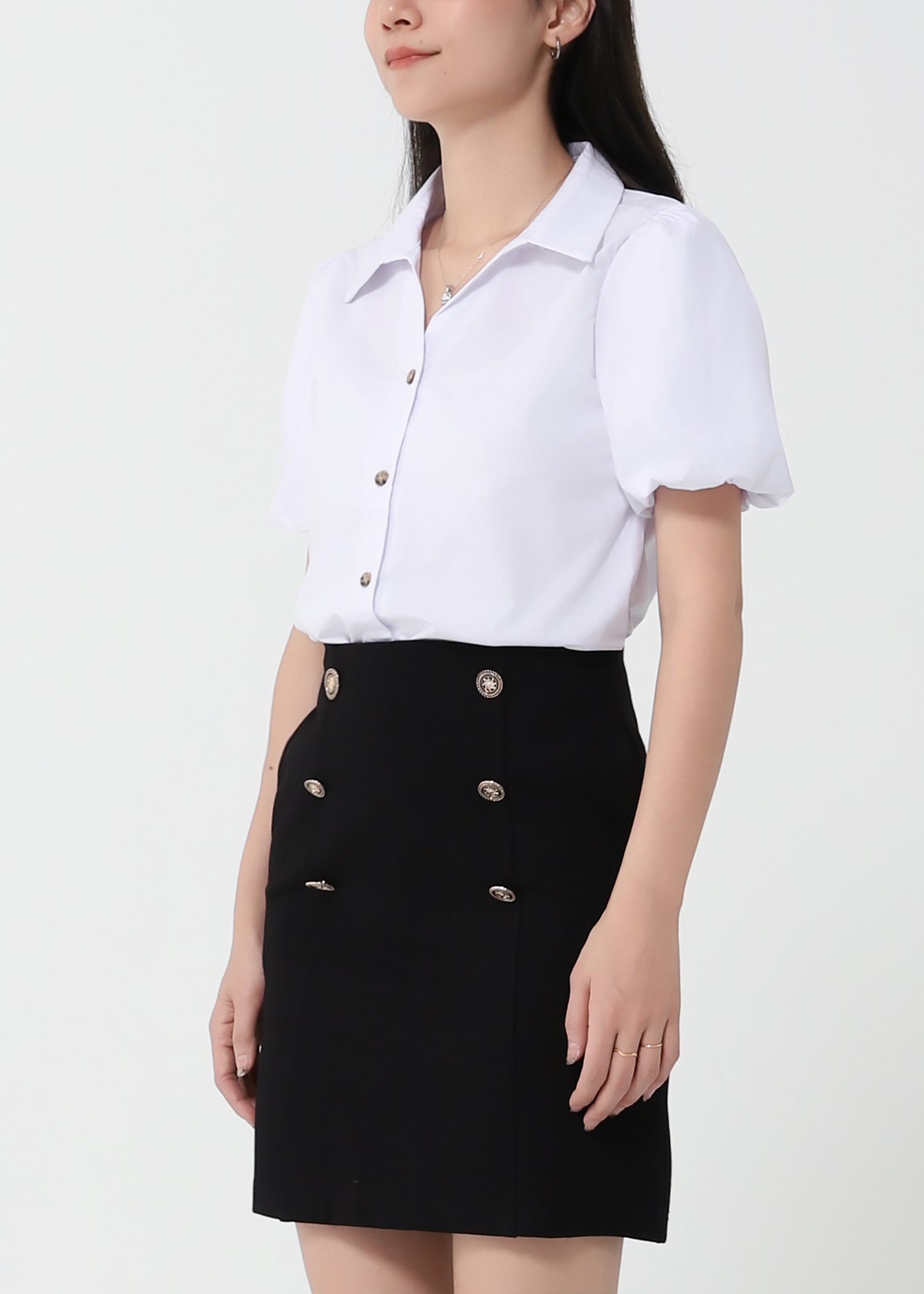 High Waist Two Side Breasted Button Skirt 21936