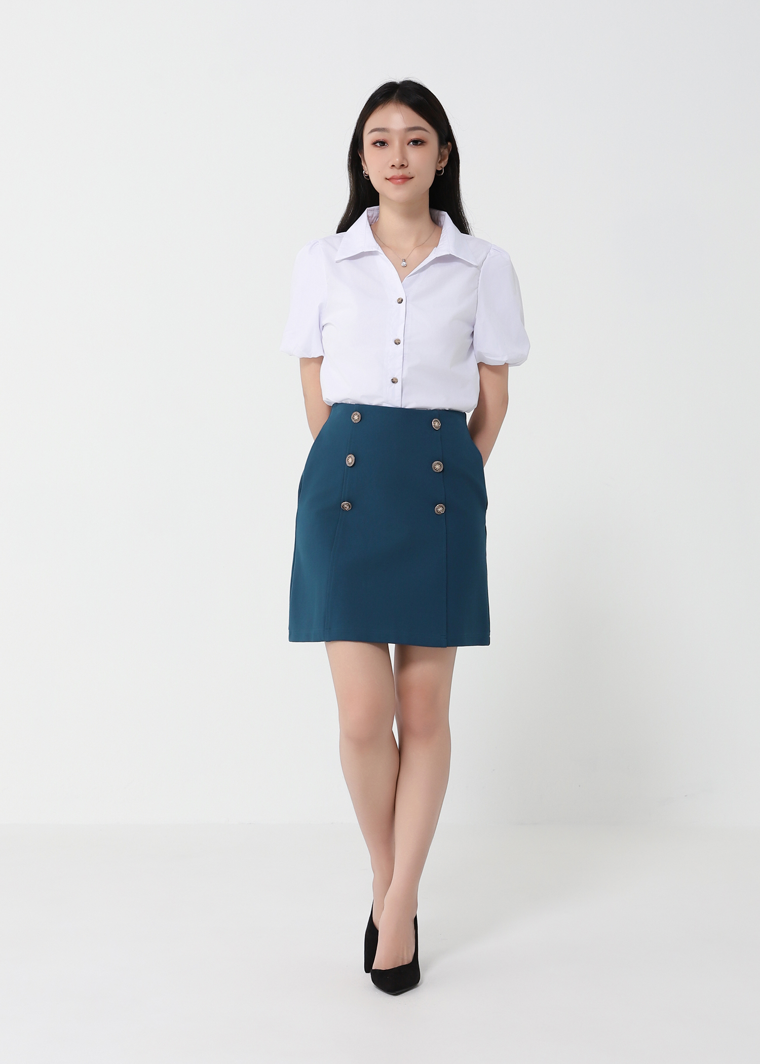 High Waist Two Side Breasted Button Skirt 21936