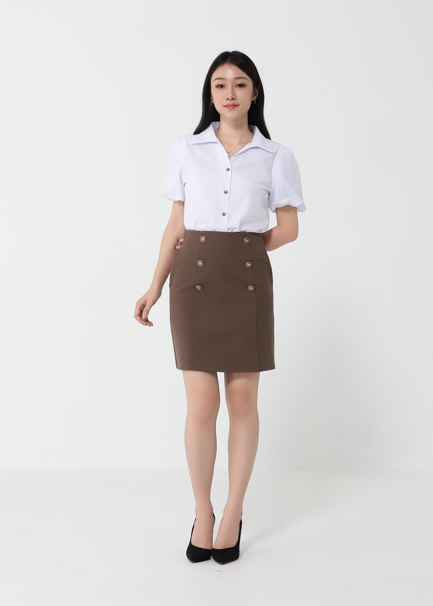 High Waist Two Side Breasted Button Skirt 21936