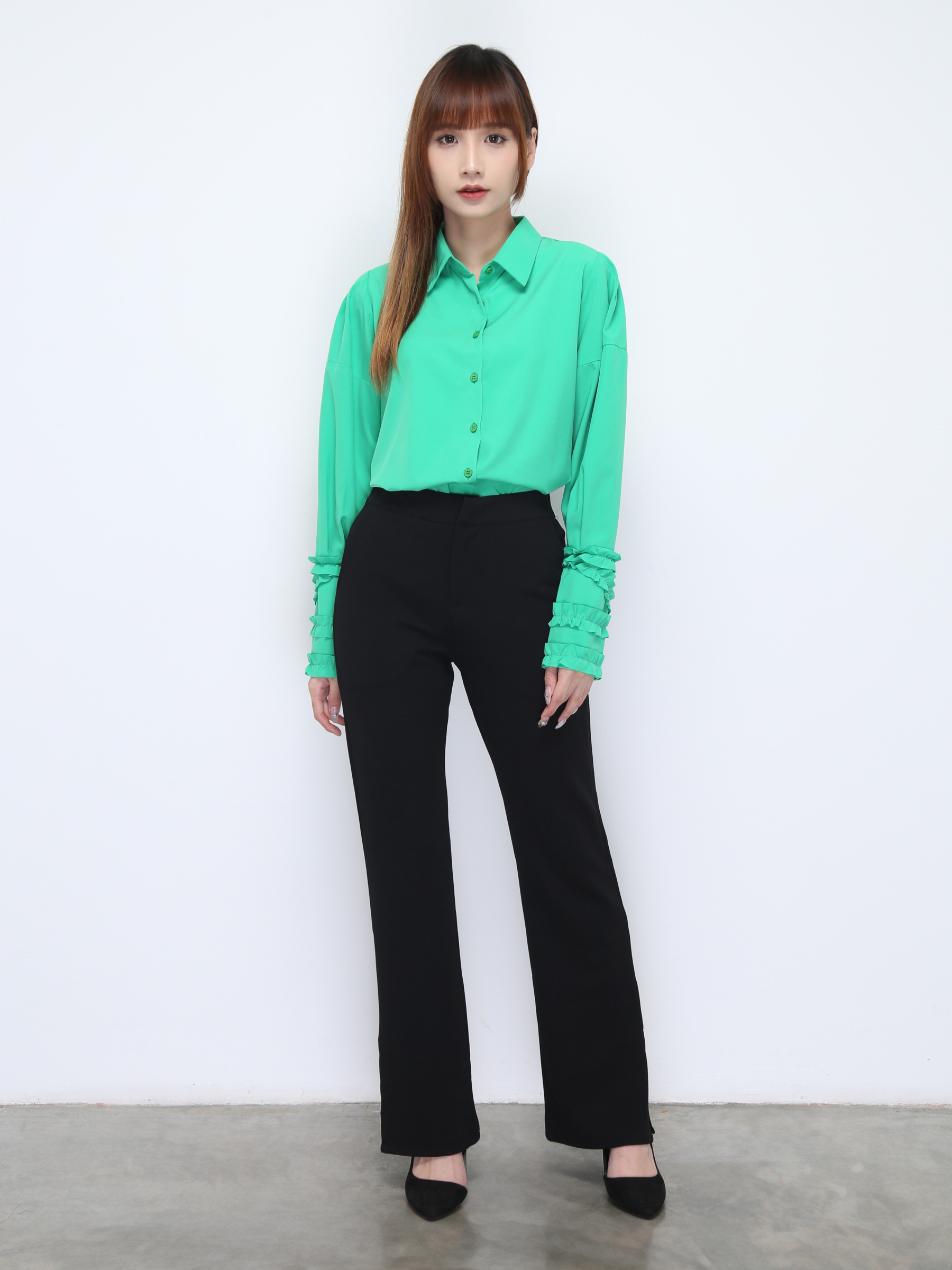 Collar Front Button Long Sleeve Blouse 21945