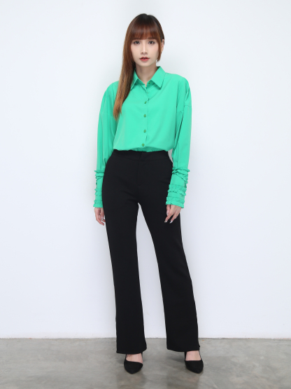 Collar Front Button Long Sleeve Blouse 21945