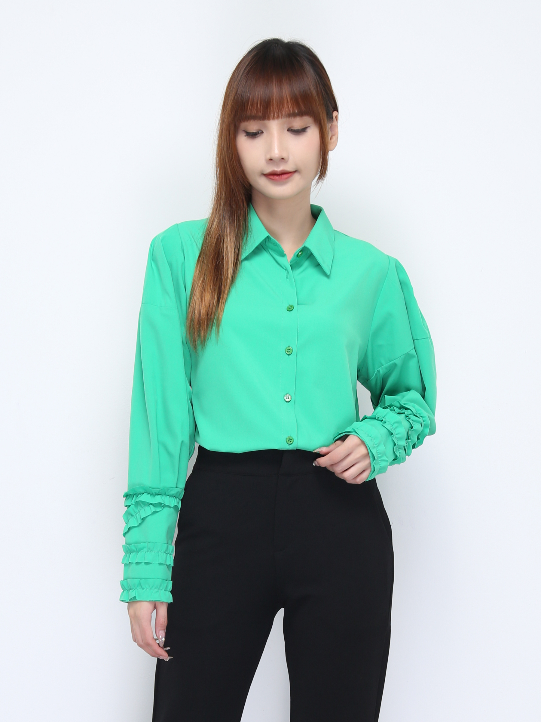 Collar Front Button Long Sleeve Blouse 21945