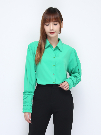 Collar Front Button Long Sleeve Blouse 21945