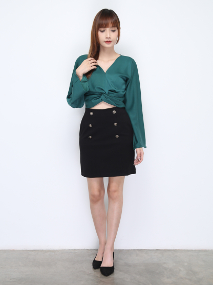 Wide Long Sleeve Wrap V Neck Top 21946