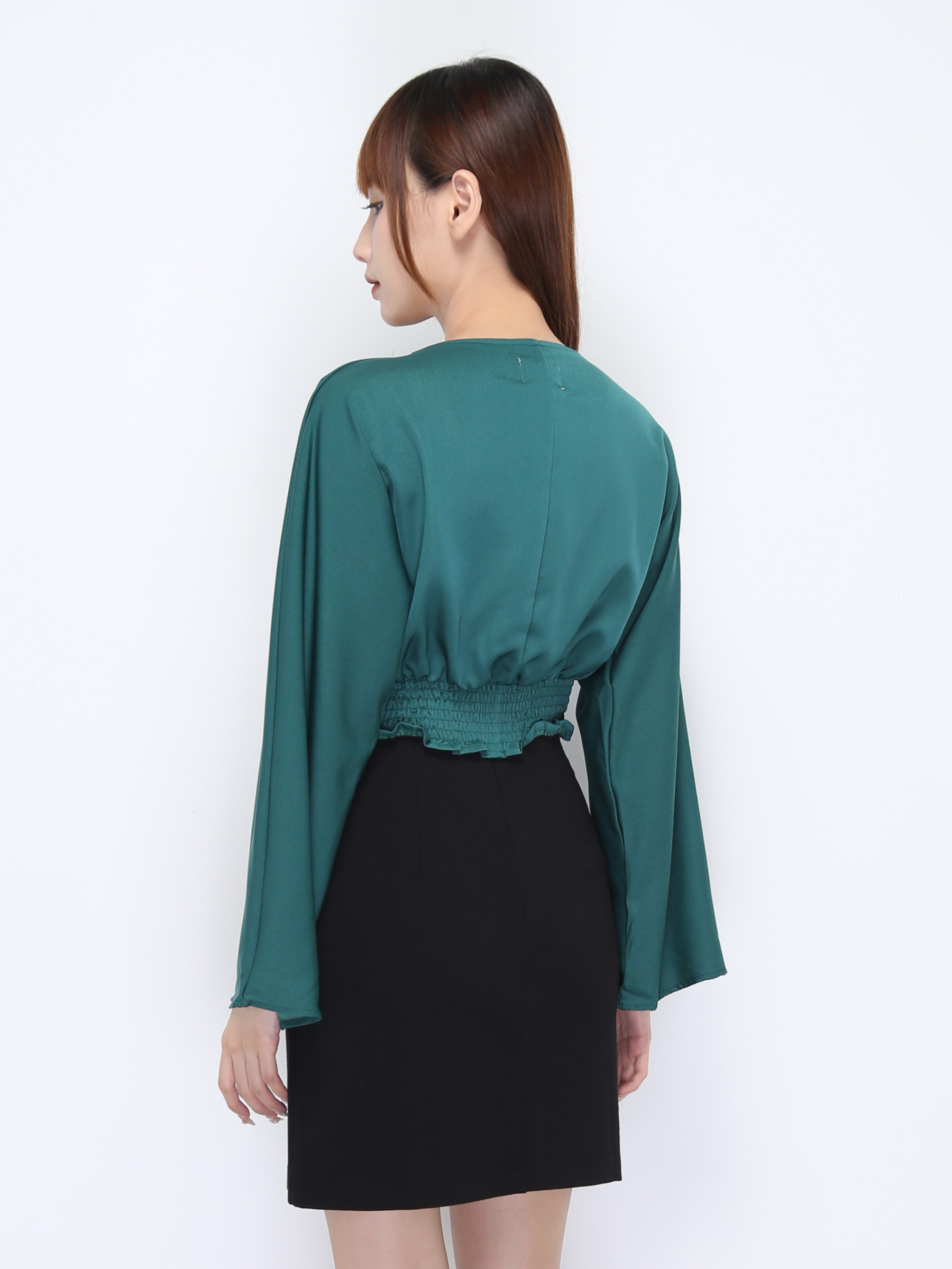 Wide Long Sleeve Wrap V Neck Top 21946