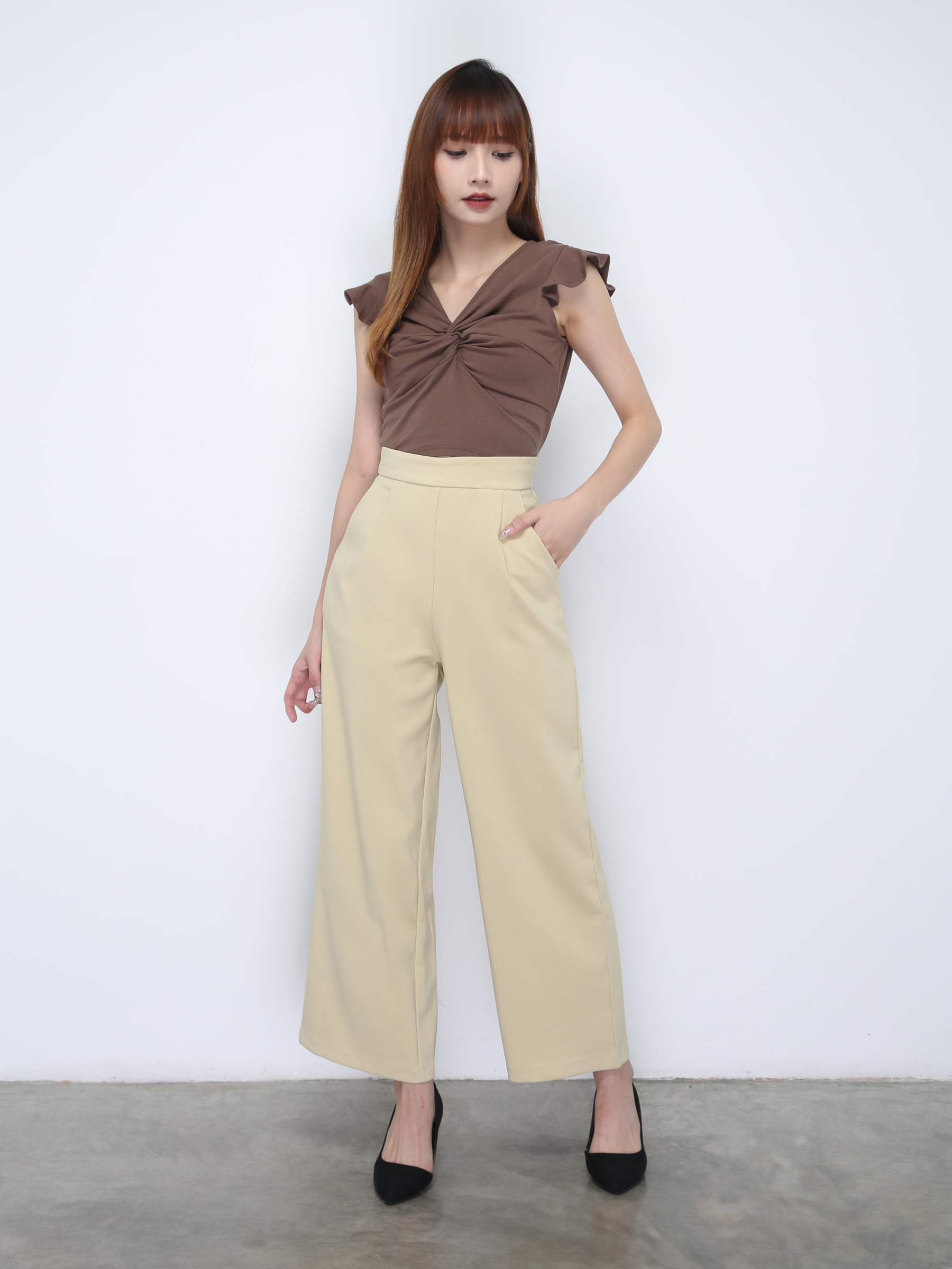 Two Tone Sleeveless V Neck Twist Set 21995