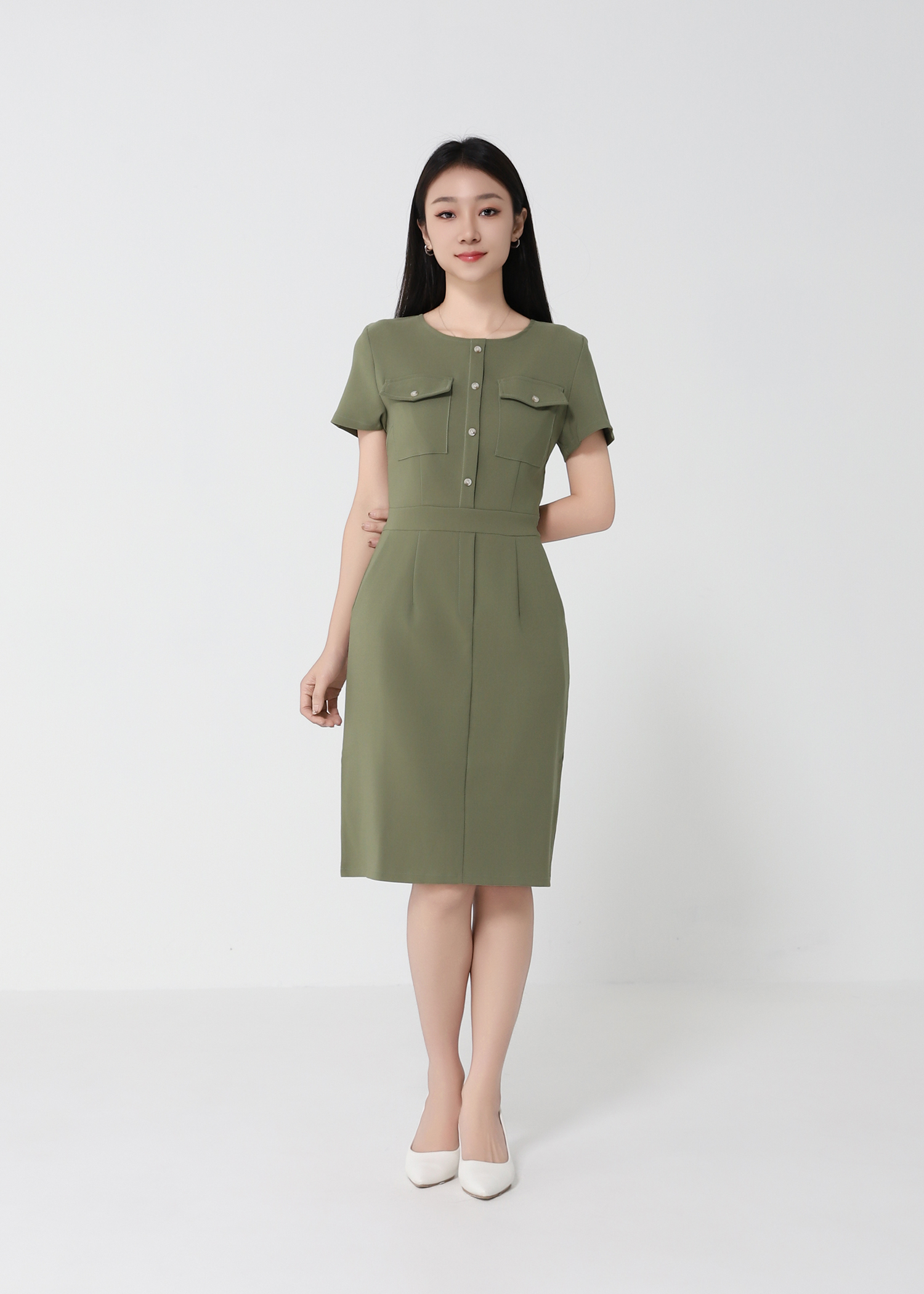 Formal Fake Button With Pocket Dress 22091