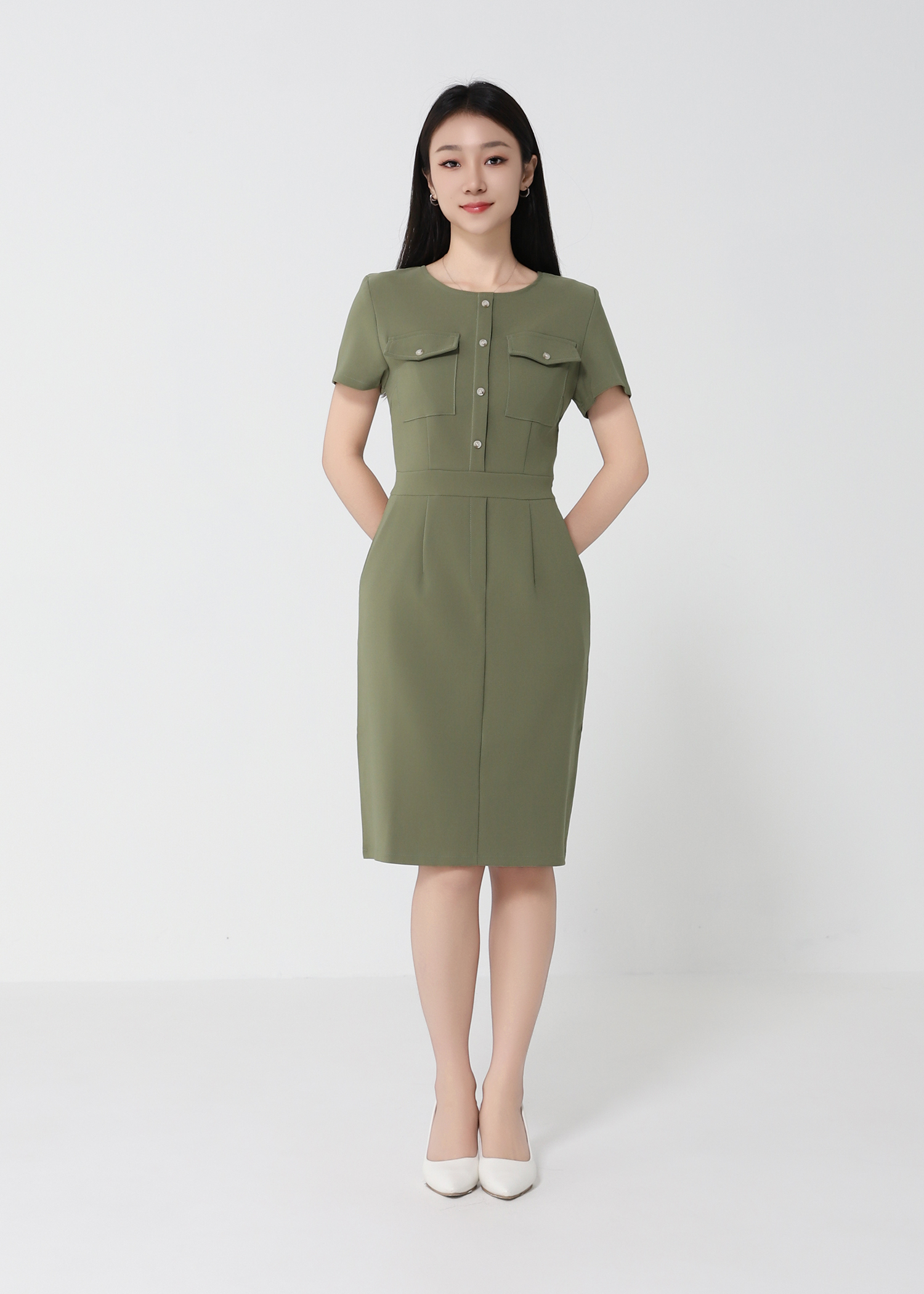 Formal Fake Button With Pocket Dress 22091
