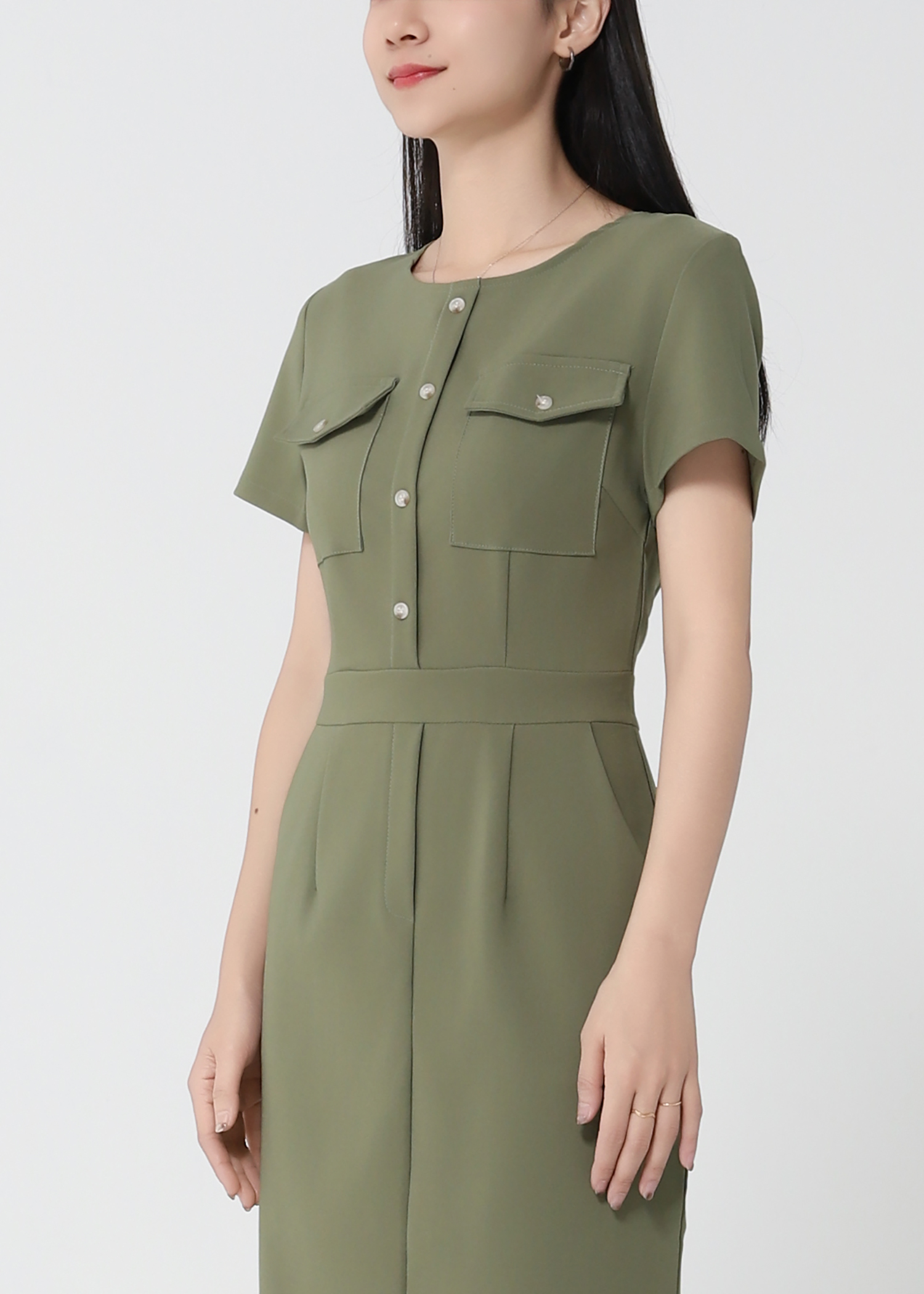 Formal Fake Button With Pocket Dress 22091