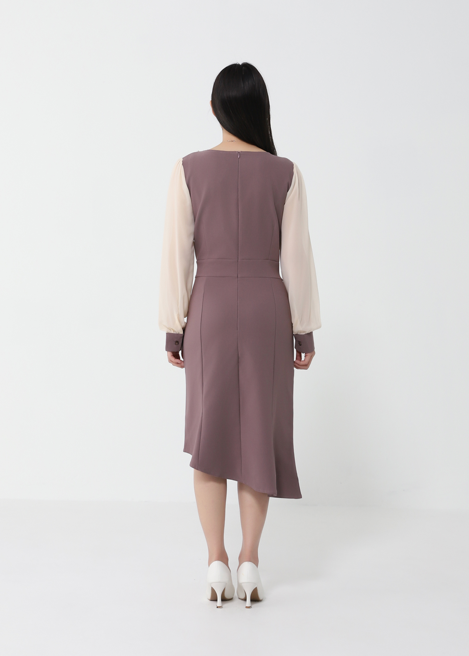 Sweetheart Neckline With Decorative Pearl Long Chiffon Sleeve Dress 22092