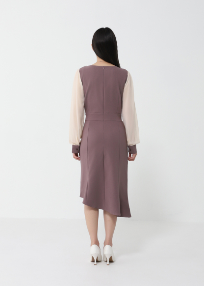 Sweetheart Neckline With Decorative Pearl Long Chiffon Sleeve Dress 22092