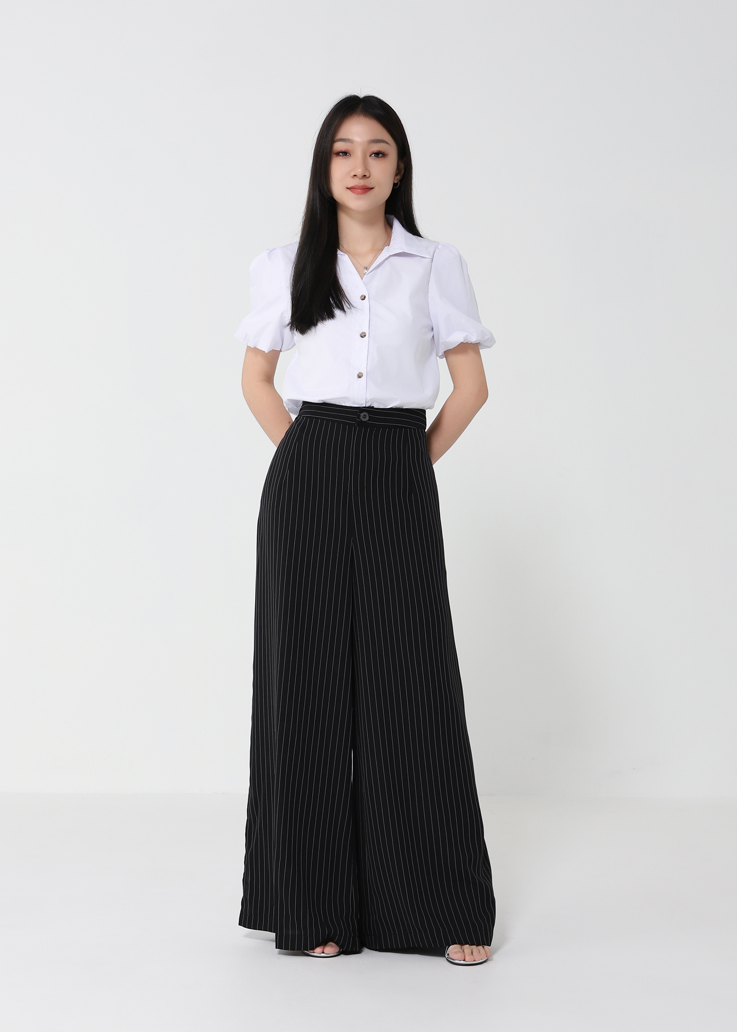 Stripe Wide Leg Long Pants 21463