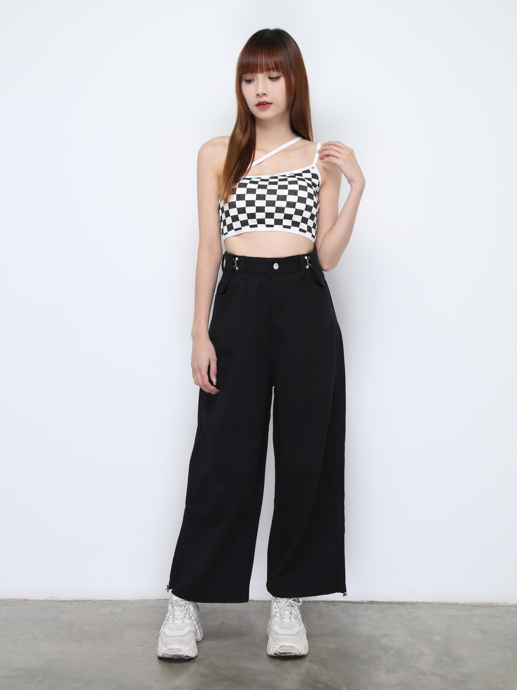 High Waist Waist Button Long Pants 22031