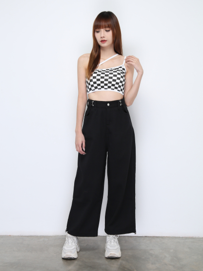 High Waist Waist Button Long Pants 22031