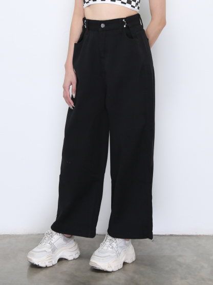High Waist Waist Button Long Pants 22031