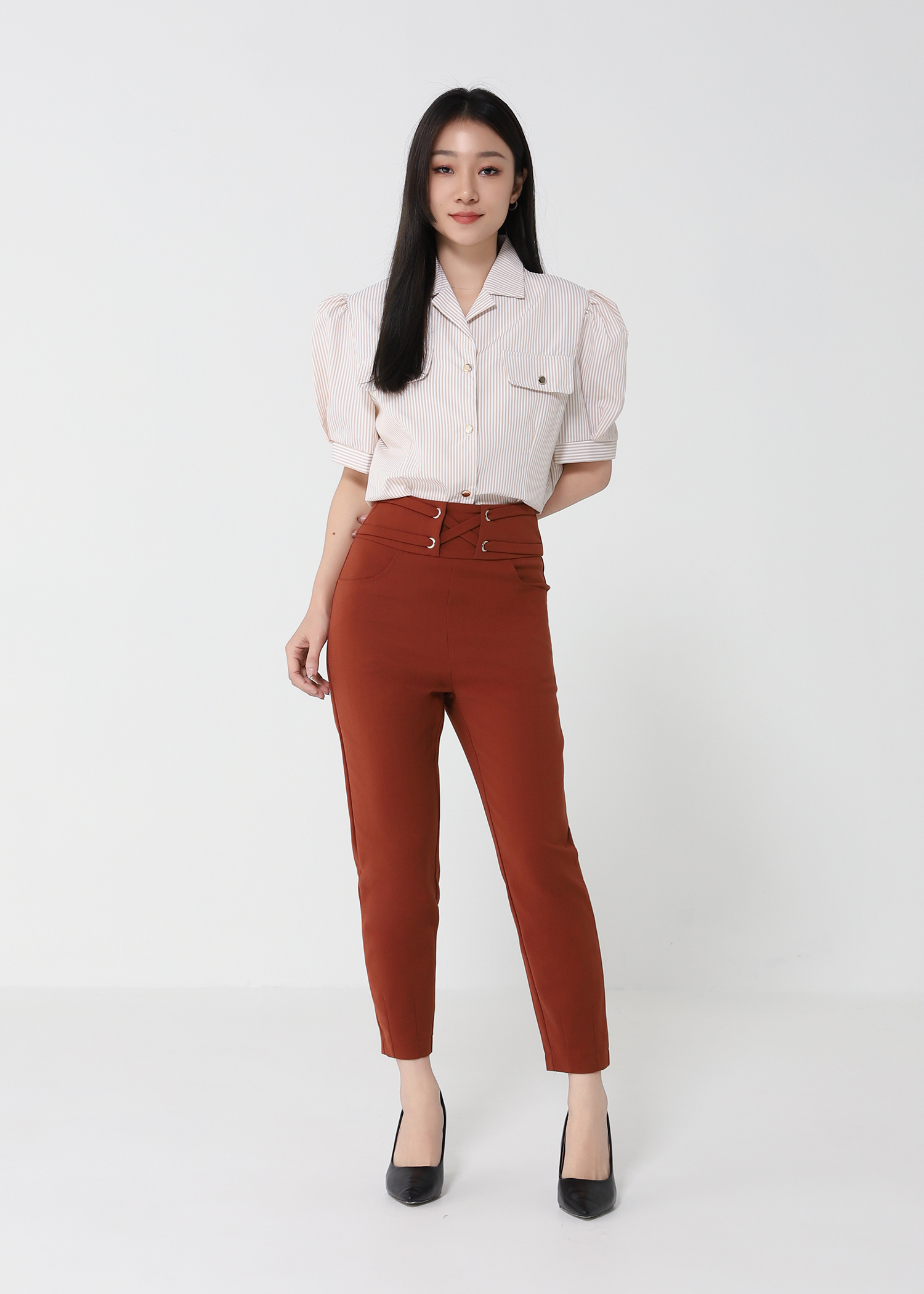 High Waist Waist Strap Long Pants 22090