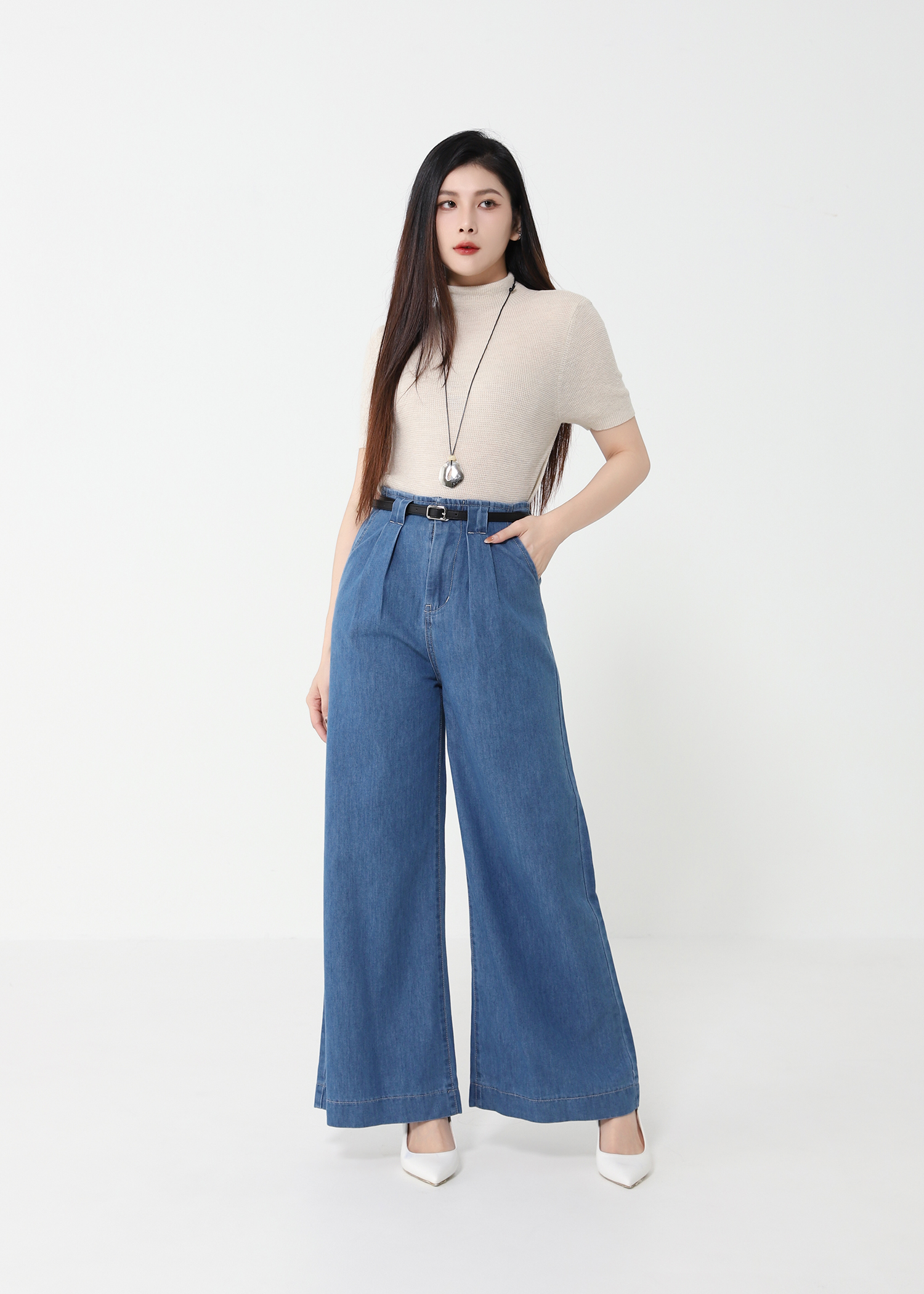 Denim High Waist Wide Leg Long Pants DJ112