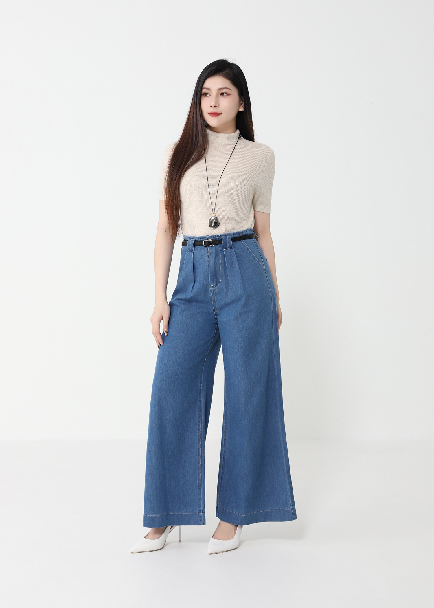 Denim High Waist Wide Leg Long Pants DJ112