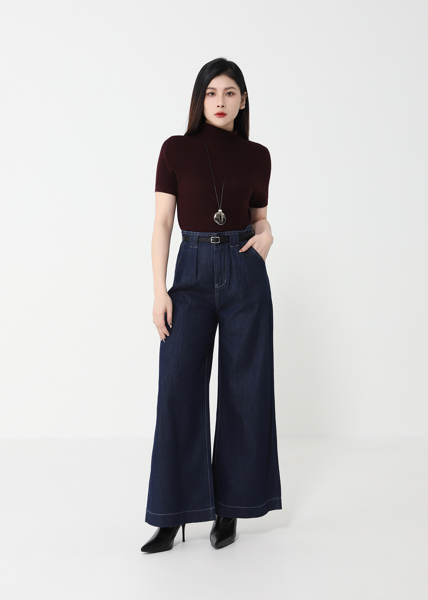 Denim High Waist Wide Leg Long Pants DJ112