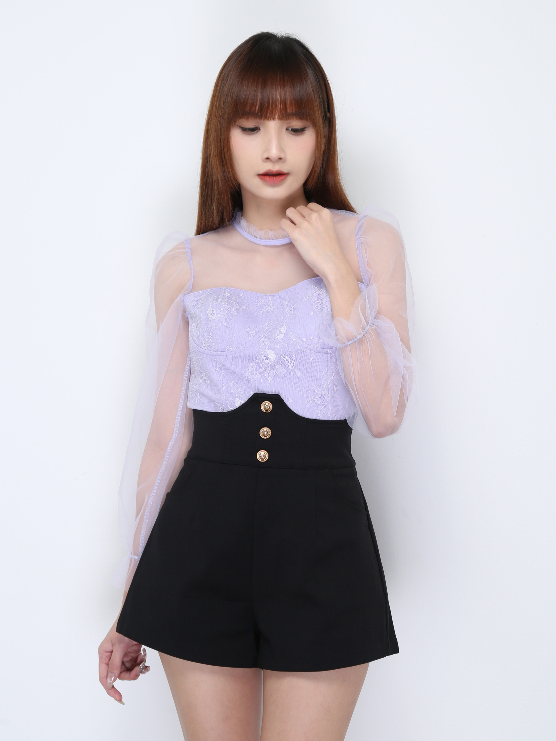 Net Sleeve With Shoulder Top 22122