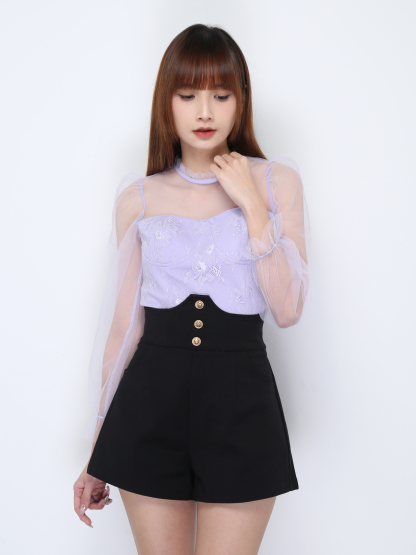 Net Sleeve With Shoulder Top 22122