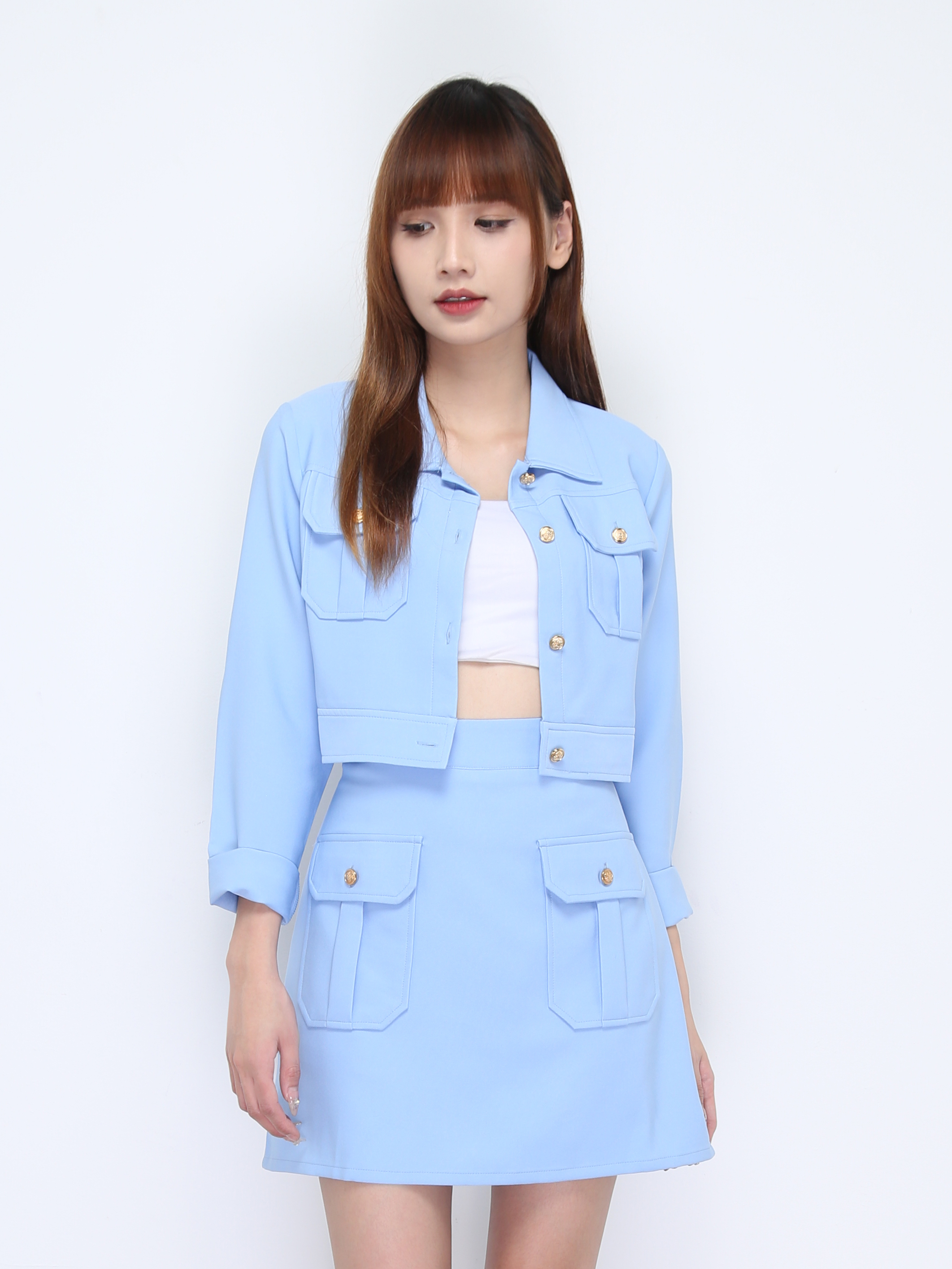 Formal Collar Front Button Long Sleeve Set 22134