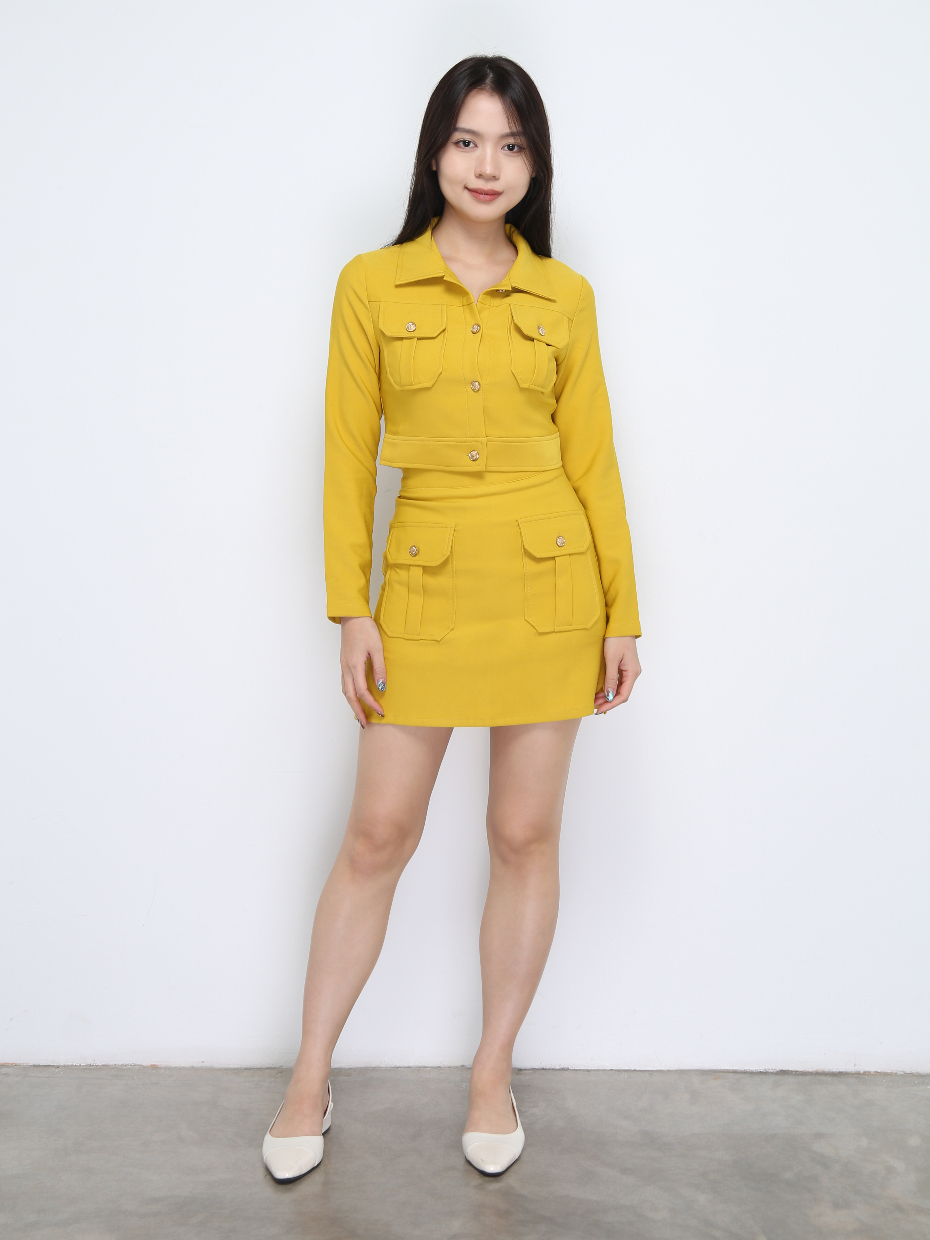 Formal Collar Front Button Long Sleeve Set 22134