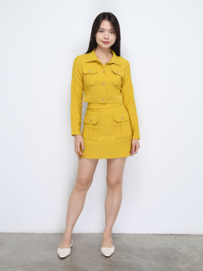 Formal Collar Front Button Long Sleeve Set 22134