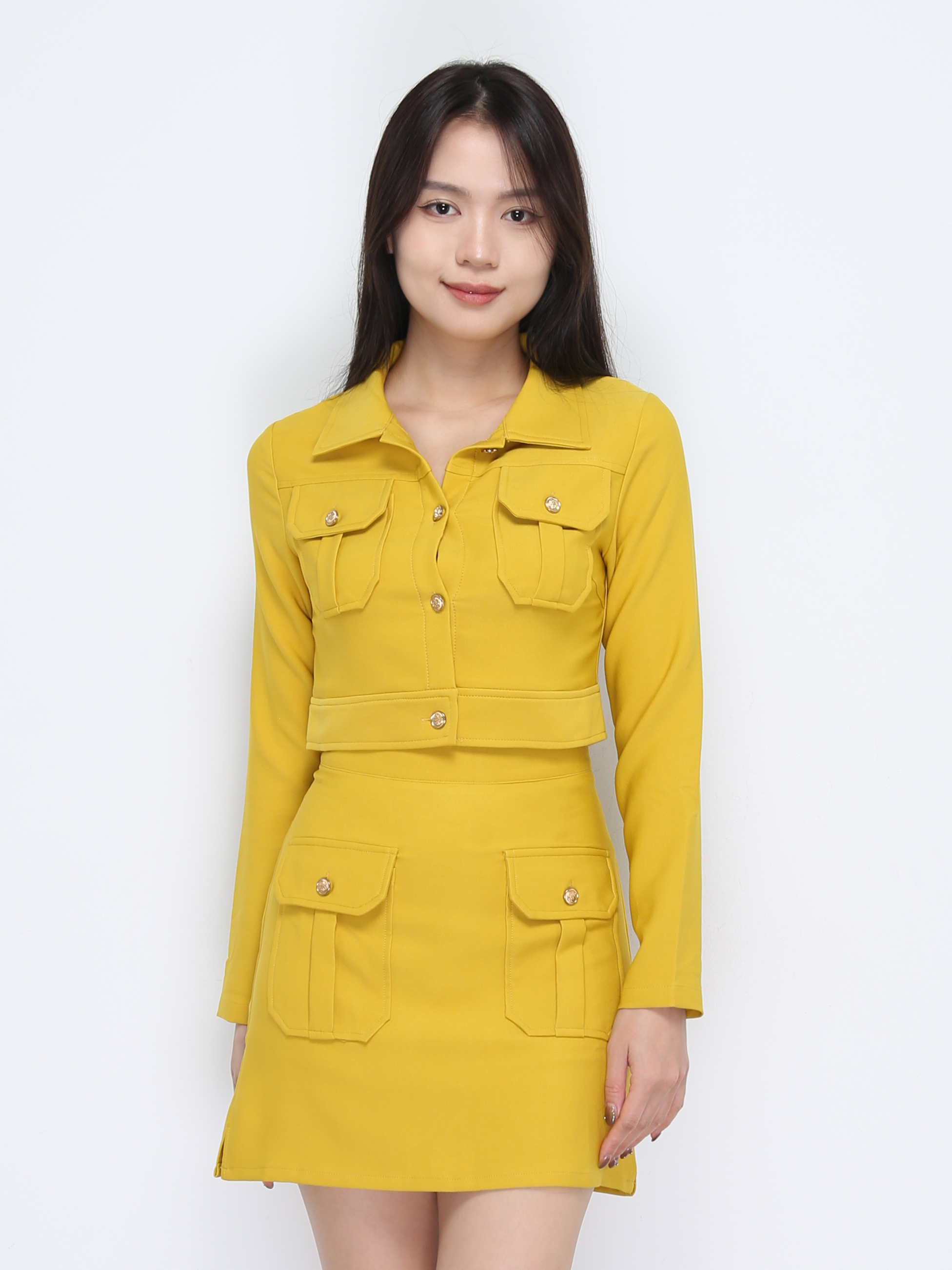 Formal Collar Front Button Long Sleeve Set 22134