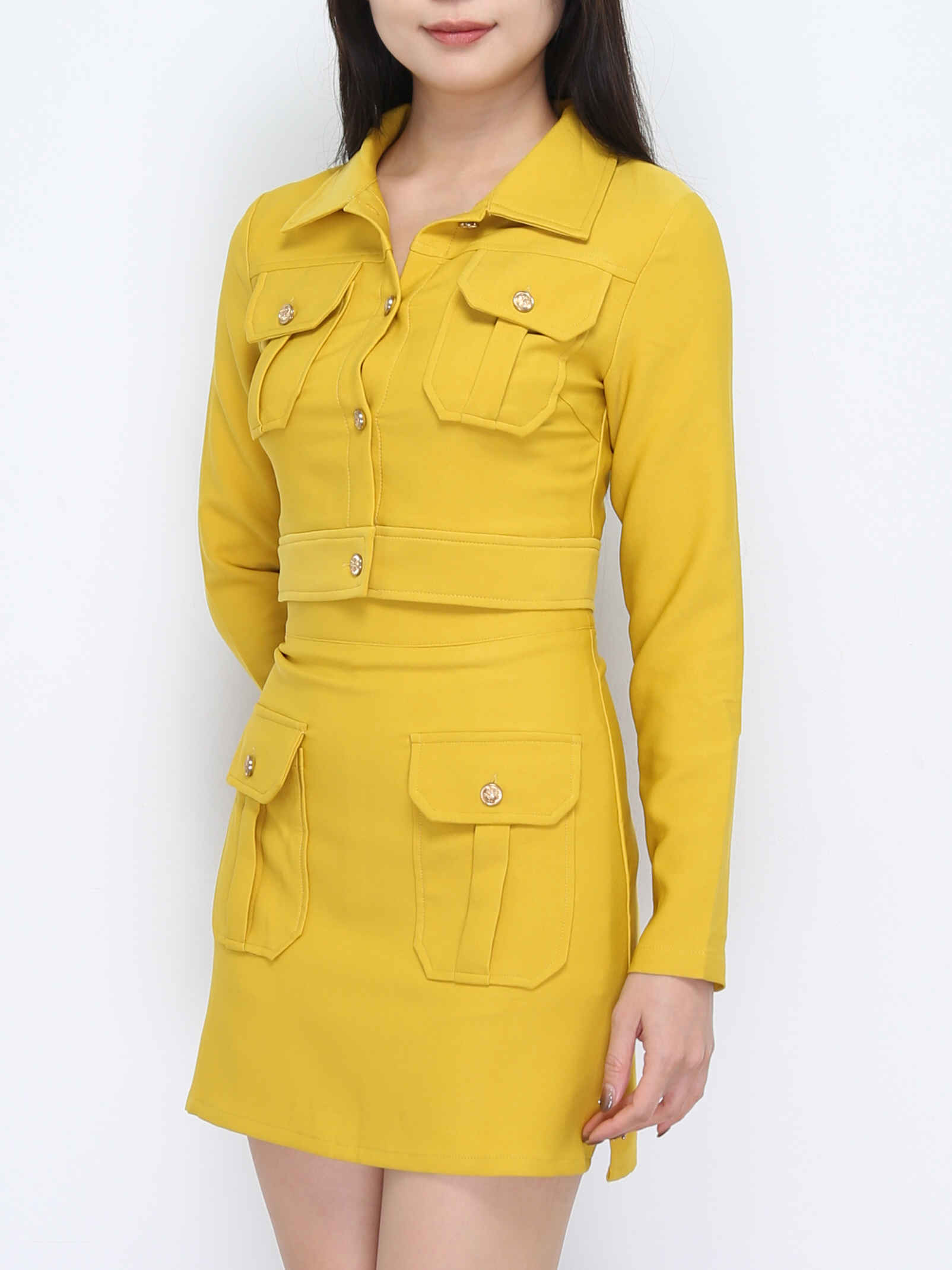 Formal Collar Front Button Long Sleeve Set 22134